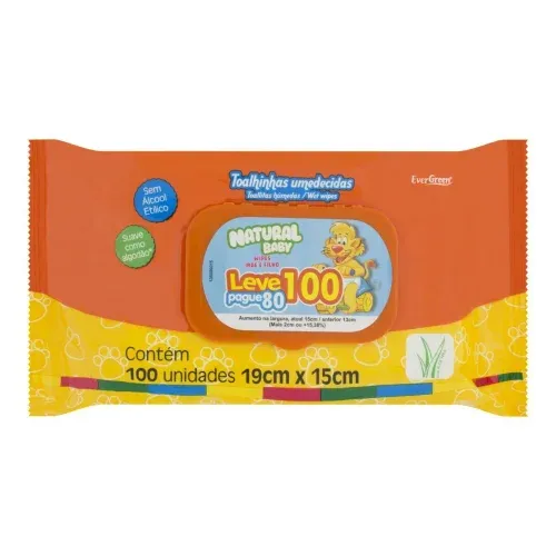 Toalha Umedecida Suave Natural Baby Wipes Mãe E Filho 19Cm X 15Cm Pacote Leve 100 Pague 80 Unidades